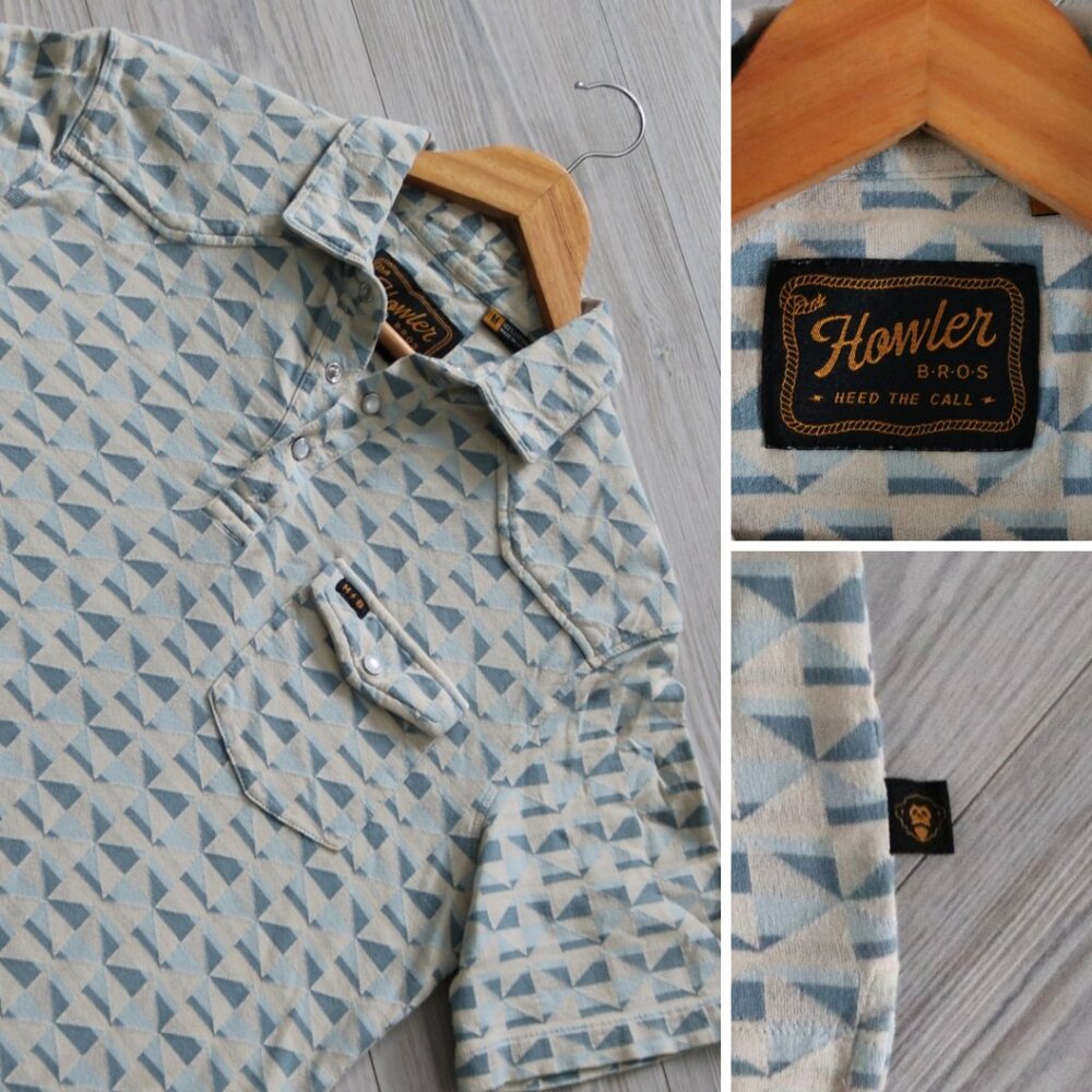 Howler Bros Ranchero Jacquard Men's Western Pearl Snap Polo Shirt Size M